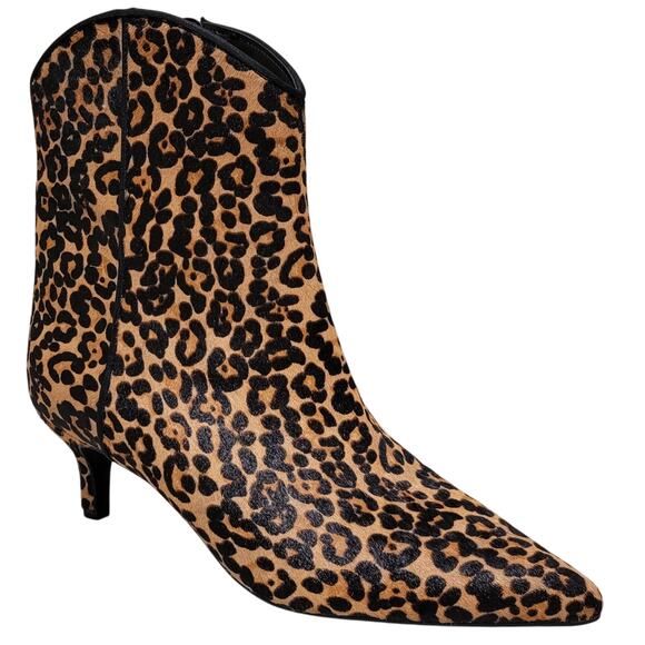 On 34th Women Aatira Kitten Heel Western Booties Size 10M Leopard Print Cow Fur - Picture 1 of 4